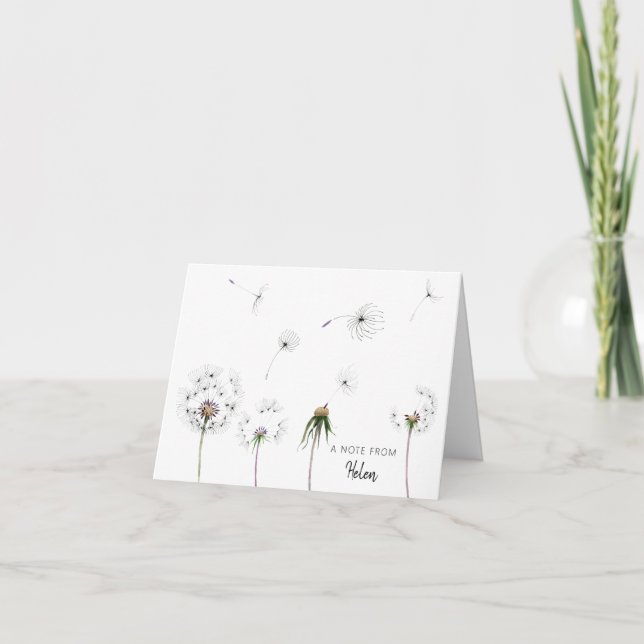 Minimalist Watercolor Dandelion Wish Note Cards (Front)