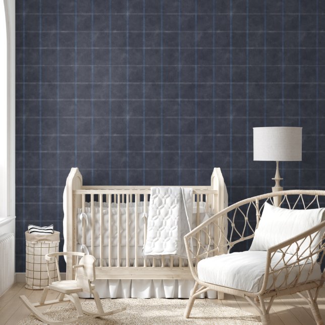 Minimalist Watercolor Davy Grey Chequered Nursery Wallpaper (Kids)