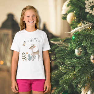 Minimalist Watercolor Deer and Butterfly T-Shirt