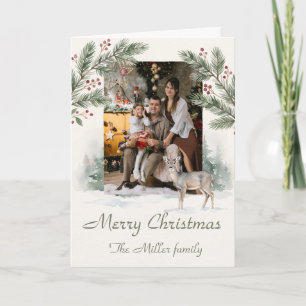 Minimalist Watercolor Deer Custom Photo Christmas Card