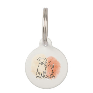 Minimalist Watercolor Dog and Cat Personalised Pet Tag