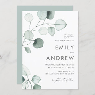 Minimalist Watercolor Eucalyptus Leaves Wedding Invitation