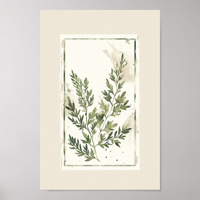 Minimalist Watercolor Fern Leaves Botanical Poster (Front)