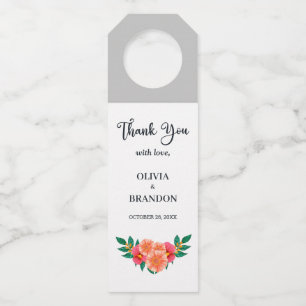 Minimalist Watercolor Floral Greenery Wedding Bottle Tag