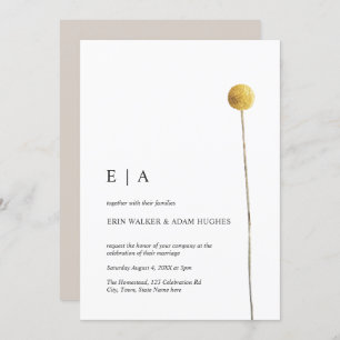 Minimalist Watercolor Floral Stem Yellow Simple Invitation