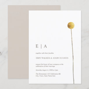 Minimalist Watercolor Floral Stem Yellow Simple Invitation