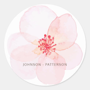 Minimalist + Watercolor Floral Wedding Classic Round Sticker