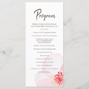 Minimalist + Watercolor Floral Wedding Programme