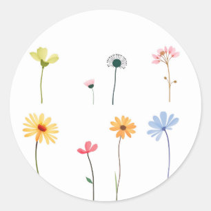 Minimalist Watercolor Flower Silhouettes  Classic Round Sticker