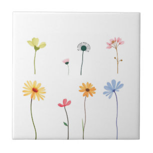 Minimalist Watercolor Flower Silhouettes Tile