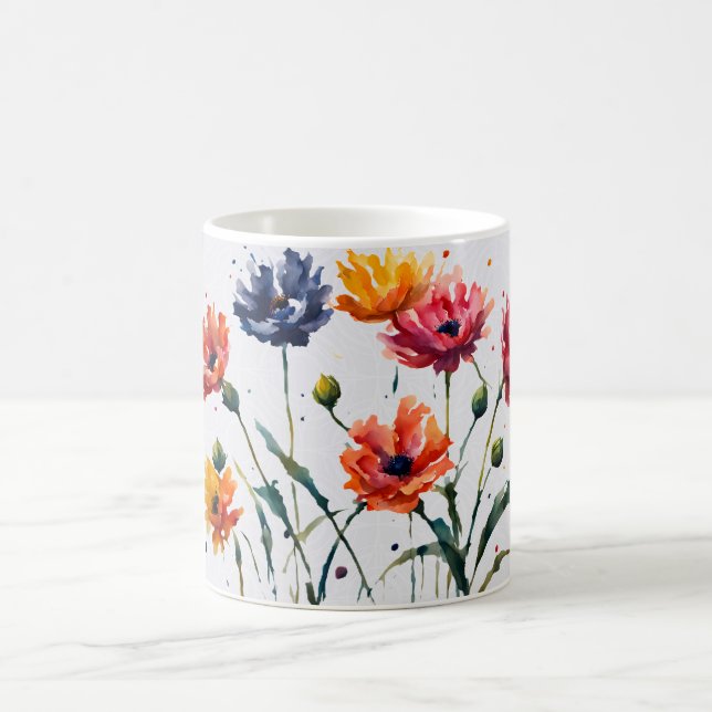 Minimalist Watercolor Flowers Splatter Paint Coffee Mug (Center)