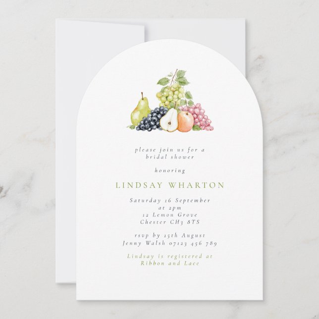Minimalist Watercolor Fruit Bridal Shower Invitation (Front)