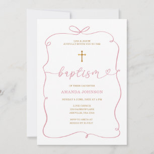 Minimalist Watercolor Girl Christening Baptism Invitation