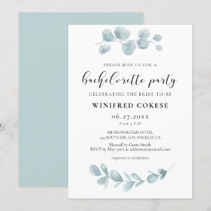 Minimalist watercolor greenery Bachelorette Party Invitation