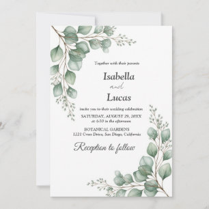 Minimalist Watercolor Greenery Border Wedding Invitation