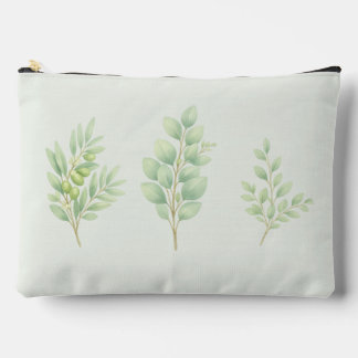 Minimalist Watercolor Greenery Leaves Botanical Accessory Pouch