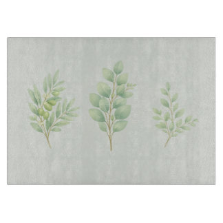 Minimalist Watercolor Greenery Leaves Botanical Cutting Board