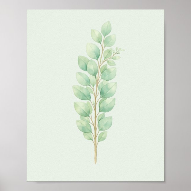 Minimalist Watercolor Greenery Leaves Botanical Poster (Front)