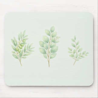 Minimalist Watercolor Greenery Leaves Mouse Mat