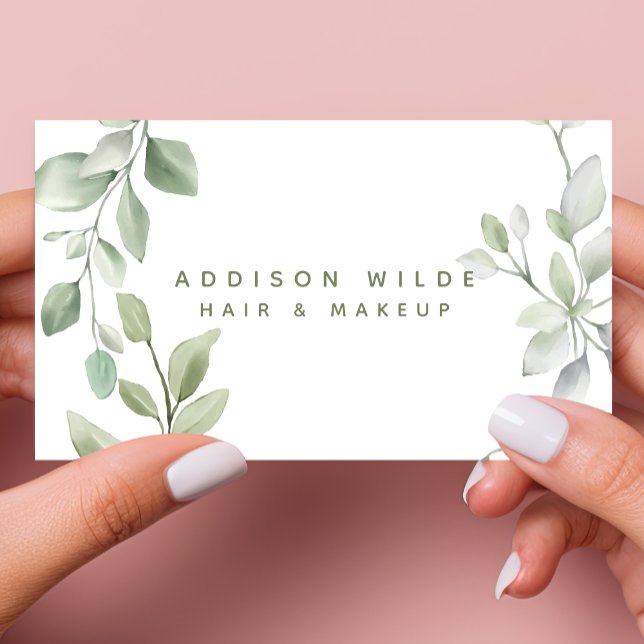 Minimalist Watercolor Greenery Makeup Artist Business Card (Creator Uploaded)