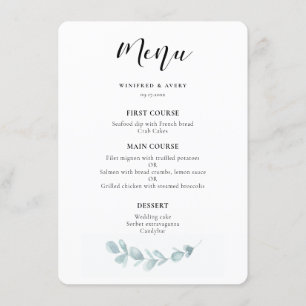 Minimalist watercolor greenery wedding menu