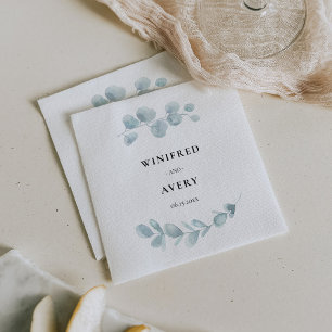 Minimalist watercolor greenery wedding napkin