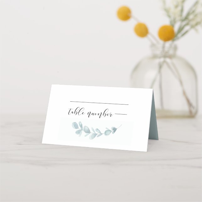 Minimalist watercolor greenery wedding place card (Front)