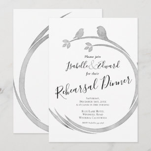 Minimalist Watercolor Grey Love Birds Rehearsal Invitation