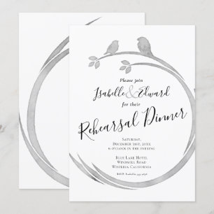 Minimalist Watercolor Grey Love Birds Rehearsal Invitation