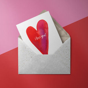 Minimalist watercolor heart i love you holiday card