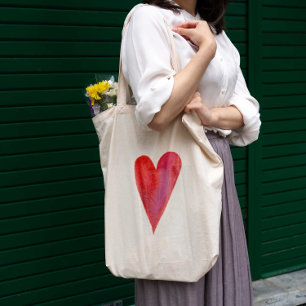 Minimalist watercolor heart tote bag