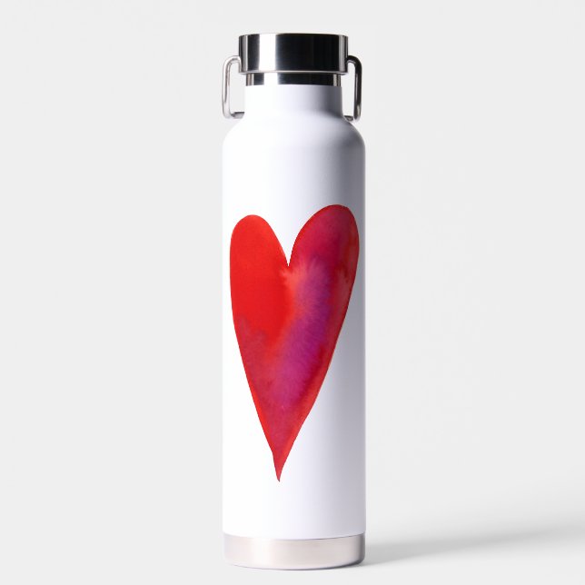 Minimalist watercolor heart water bottle (Front)
