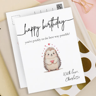 Minimalist Watercolor Hedgehog Punny Birthday Postcard