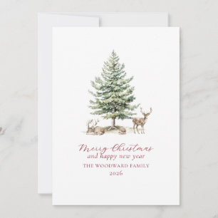 Minimalist Watercolor Holiday Evergreen Tree Snow Card