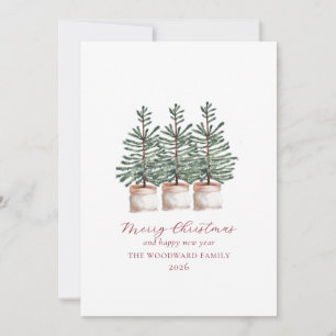 Minimalist Watercolor Holiday Evergreen trees Card