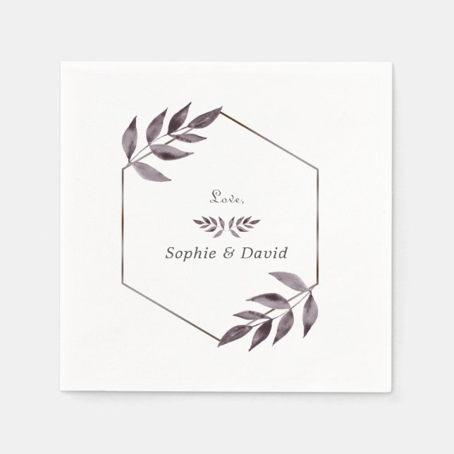 Minimalist Watercolor Ink Foliage Diamond Wedding Napkin (Front)