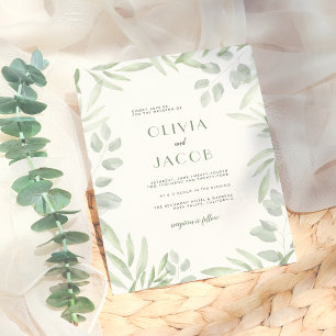Minimalist Watercolor Leaves Greenery Wedding  Postcard