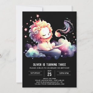 Minimalist Watercolor Lion Birthday Invitation