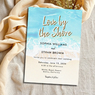 Minimalist Watercolor Love by the Beach Wedding Invitation