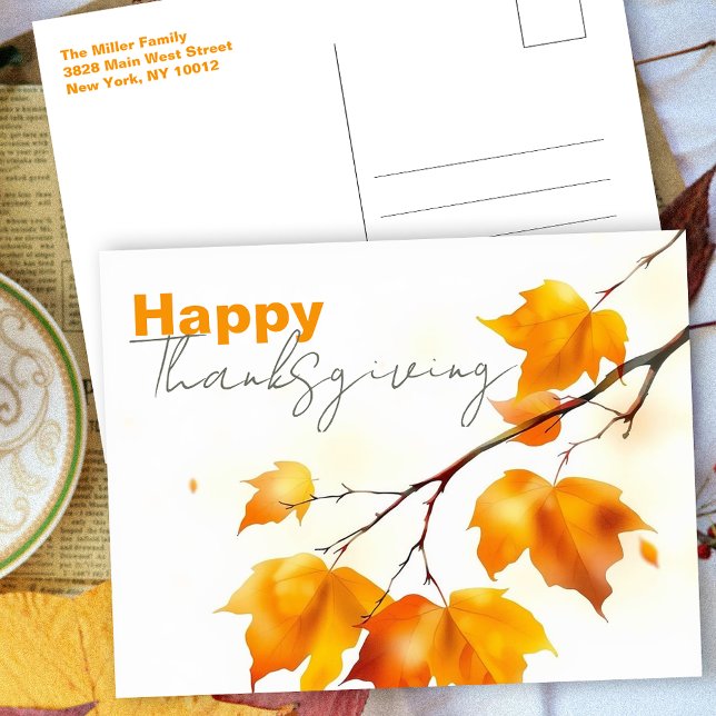 Minimalist Watercolor Maple Leaf Thanksgiving Postcard (Creator Uploaded)