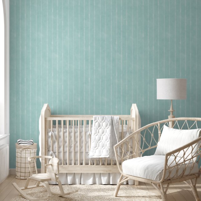 Minimalist Watercolor Mint Green Striped Nursery Wallpaper (Kids)