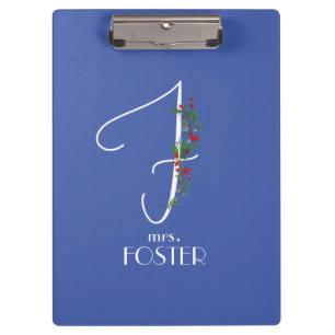 Minimalist watercolor monogram F Teacher Clipboard