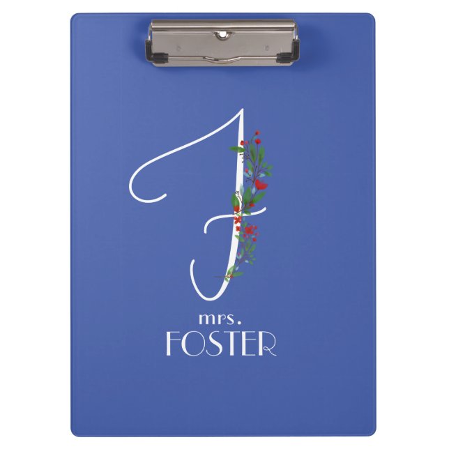 Minimalist watercolor monogram F Teacher Clipboard (Front)