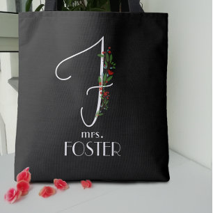 Minimalist watercolor monogram F Teacher Tote Bag