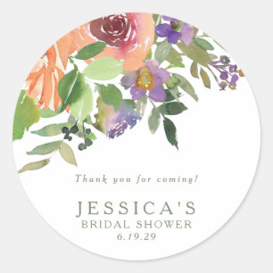 Minimalist Watercolor Orange Floral Bridal Shower  Classic Round Sticker