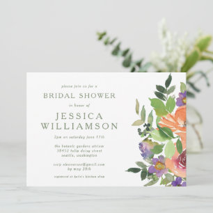 Minimalist Watercolor Orange Floral Bridal Shower Invitation