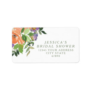 Minimalist Watercolor Orange Floral Bridal Shower Label