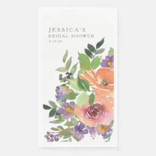 Minimalist Watercolor Orange Floral Bridal Shower Napkin
