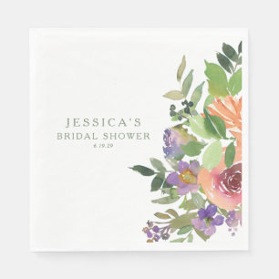 Minimalist Watercolor Orange Floral Bridal Shower Napkin