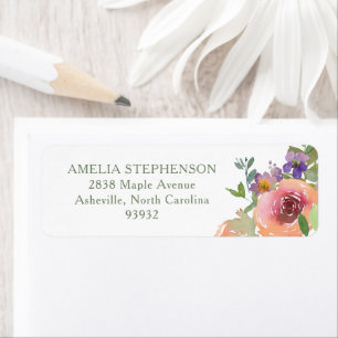 Minimalist Watercolor Orange Floral Return Address
